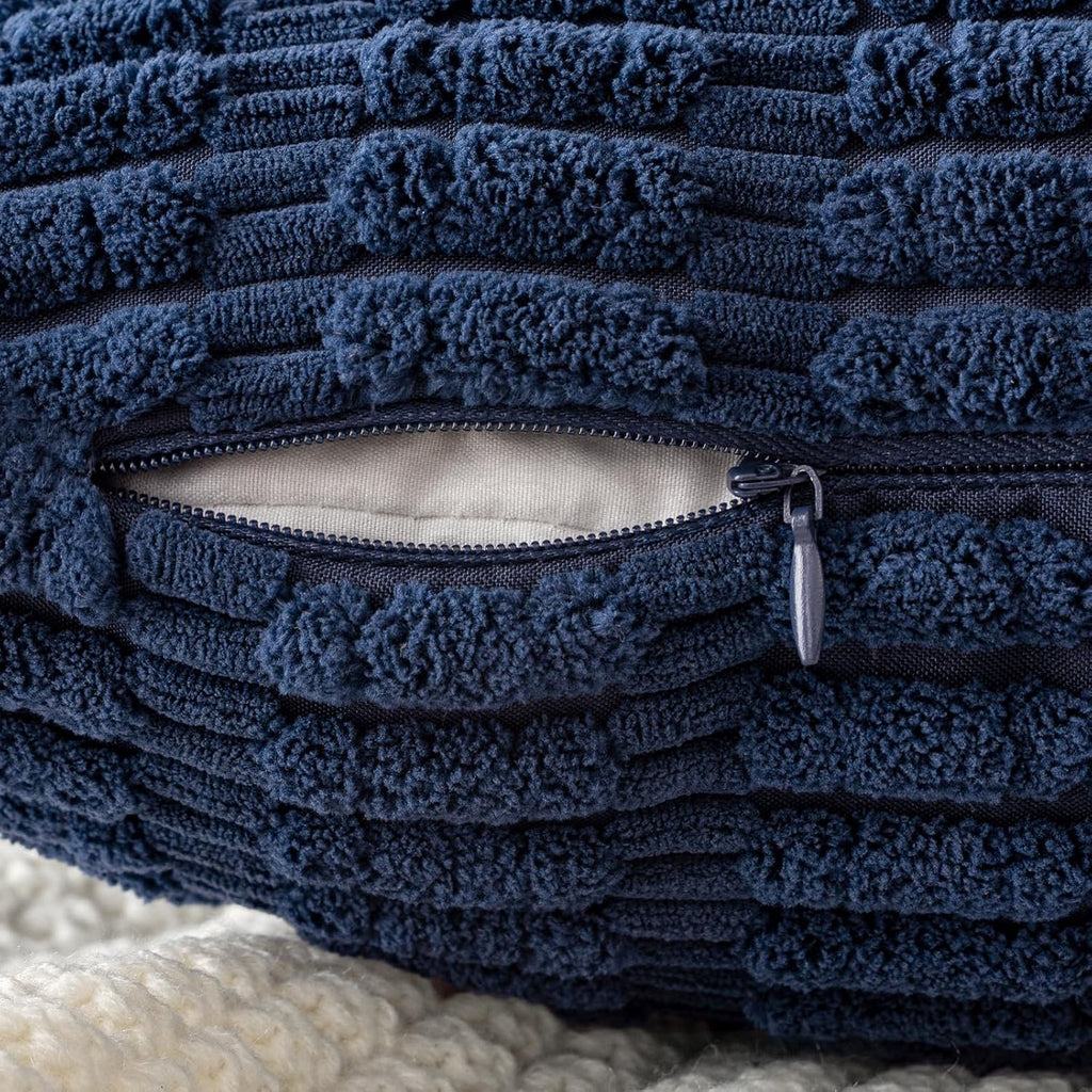 MIULEE Euro Sham Pillow Covers - Soft Corduroy Boho Striped Design | 24x24 Inch Dark Blue for Modern Home Decor