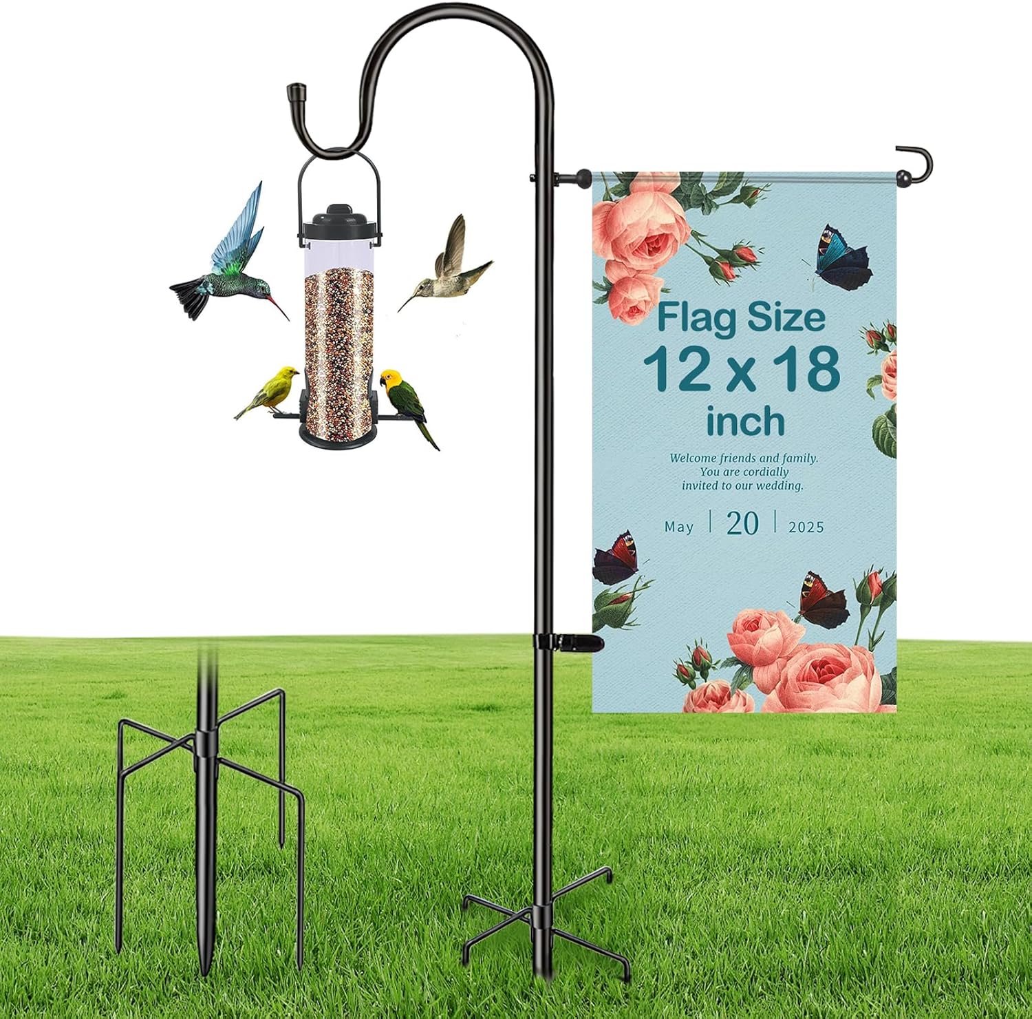 Skiennix 48" Heavy Duty Garden Flag Stand - Rust-Resistant Steel for 12x18 Yard Flags & More
