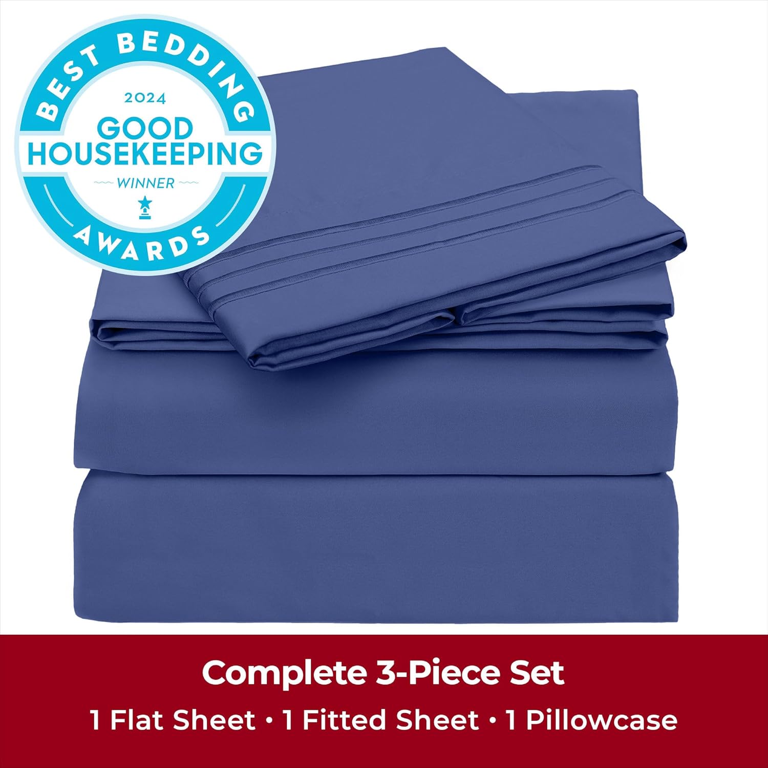 Mellanni Twin XL Sheets Set - 3 PC Hotel Luxury Bedding - Extra Soft, Cooling, Stain Resistant | Blue Nova