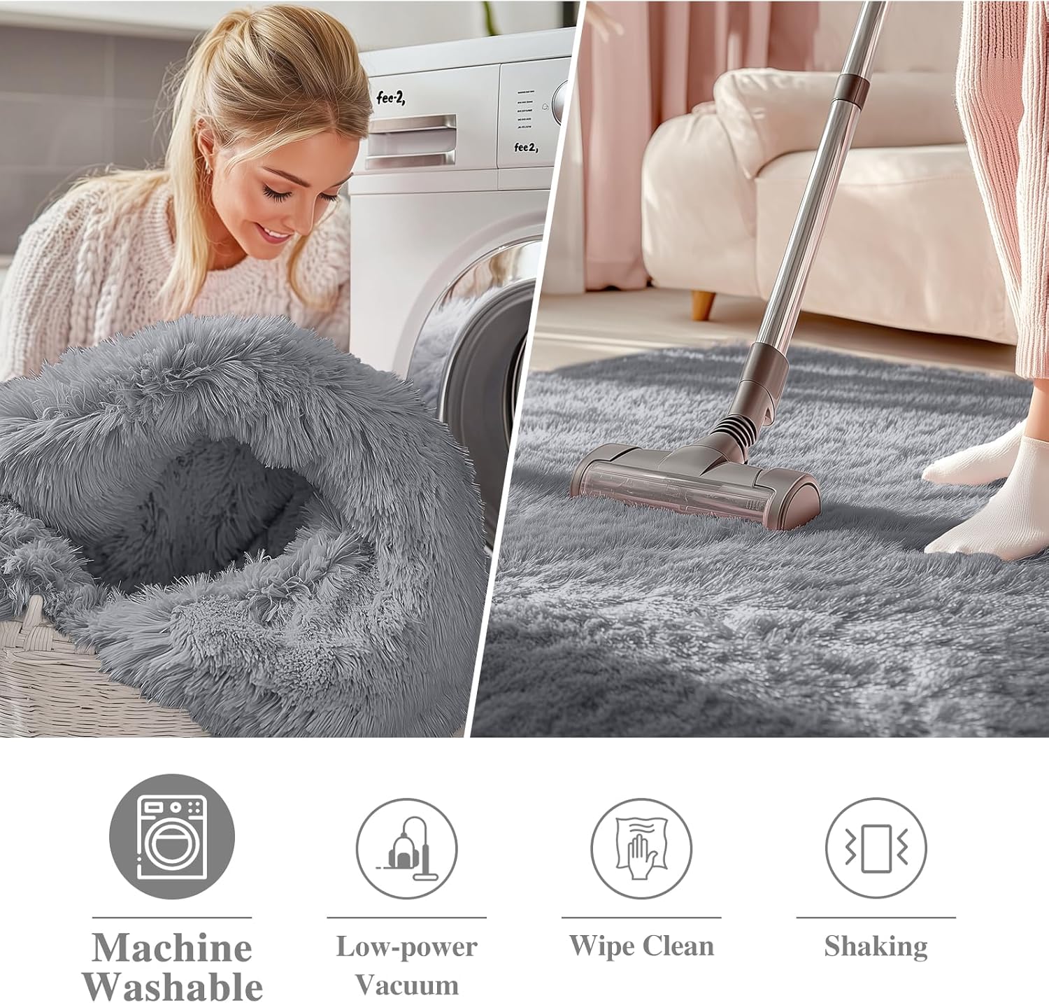 OLANLY Round Light Grey Area Rug - Soft, Fluffy, Machine Washable 6 ft Circle Carpet for Bedrooms & Nurseries