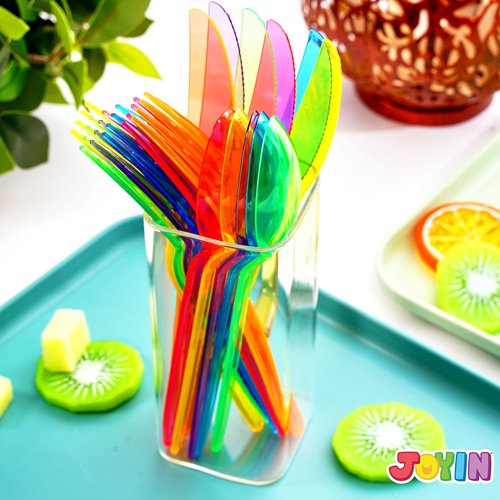 JOYIN 288 PCs Plastic Cutlery Hard Utensils for Brithday, Wedding Celebrations, Anniversary Party Favors, Fiesta Party Supplies, Luau Party, Carnivals, 6 Bright Neon Colors