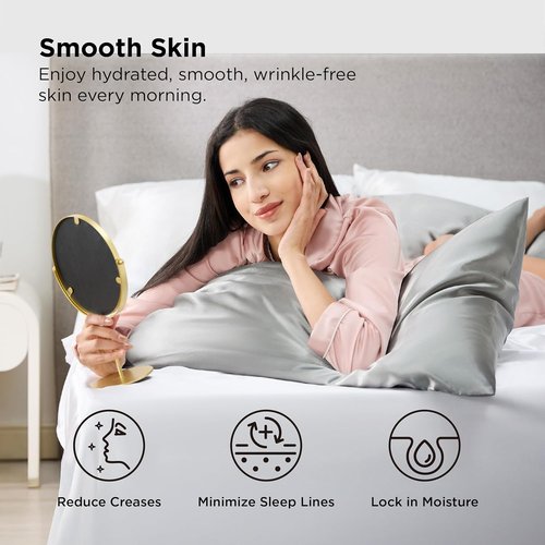 Bedsure Satin Pillowcase - Luxurious Silk-Like Comfort | Standard Size, Silver Grey, 20x26 Inches, 2-Pack