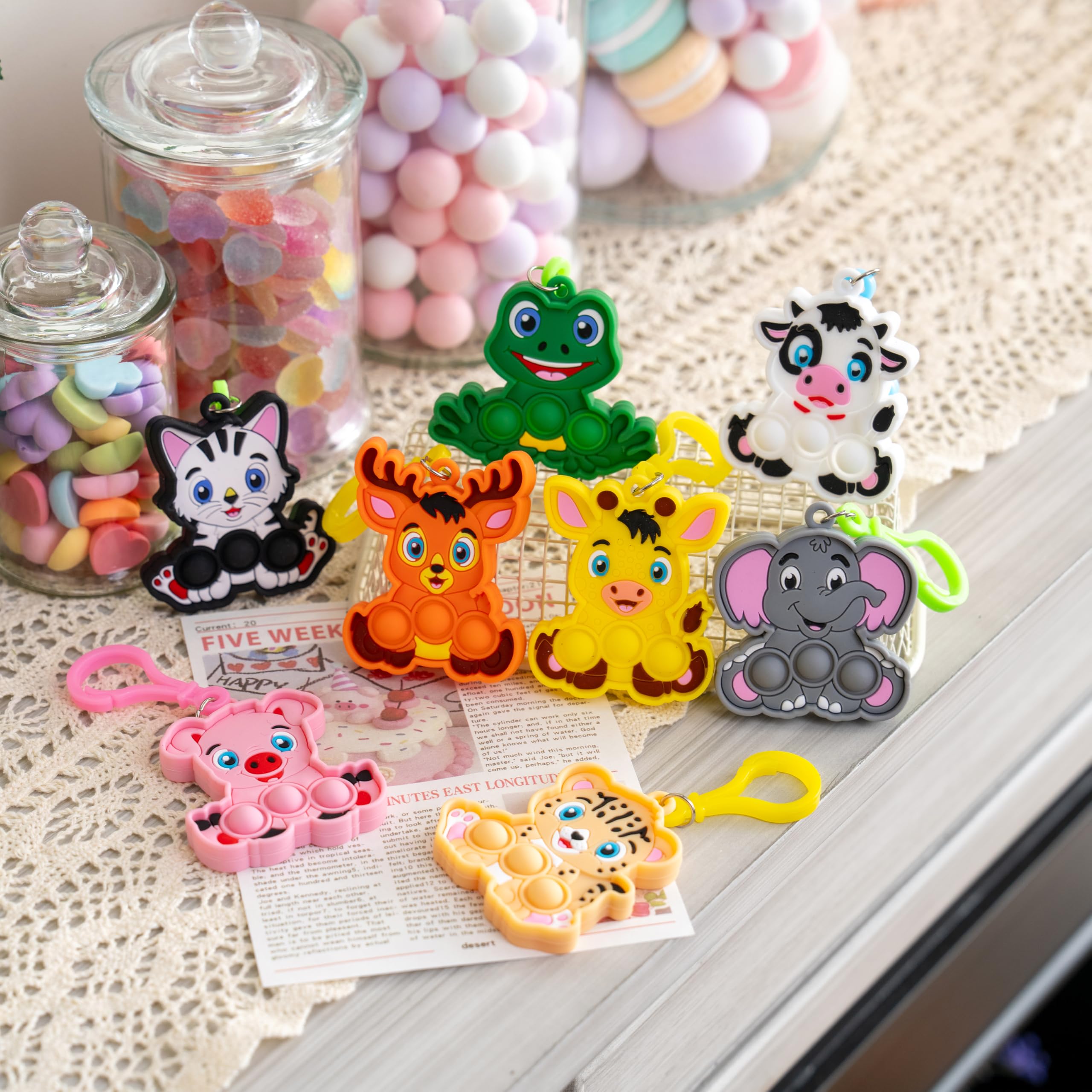 JOYIN 28 Packs Valentine's Day Cards with Animal Pop Bubble Keychain Toys, Mini Pop Squeeze Toys, Stress Anxiety Relief Fidget Toy with Cards for Kids Classroom Exchange, Game Prizes Party Favors