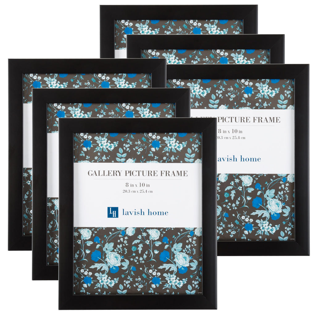 Set of 6 Picture Frames - 8x10 Photo Frame Set with Stand and Hooks for Gallery Wall or Family Portrait - Picture Wall Decor by Lavish Home (Black)