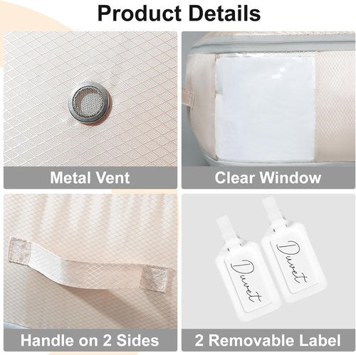 Comforter Storage Bag | Skiennix Large Capacity 3-Layer Compression Organizer - Washable Beige 2-Pack