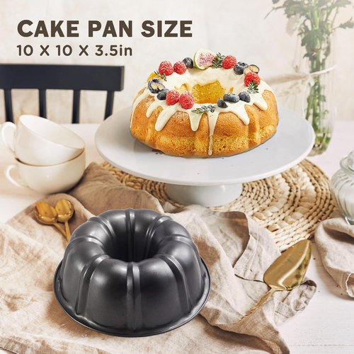 KITESSENSU 9-Inch Non-Stick Cake Pans Set of 2 | Heavy-Duty Carbon Steel Fluted Baking Molds, Gray