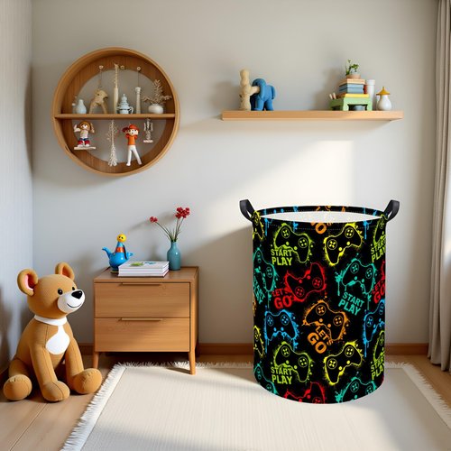 TIBAOLOVER Kids Laundry Basket Baby Hamper Toy Storage Bin for Boys Room Decor Baby Nursery Hamper Gift Baskets for Bedroom Bathroom(Game)