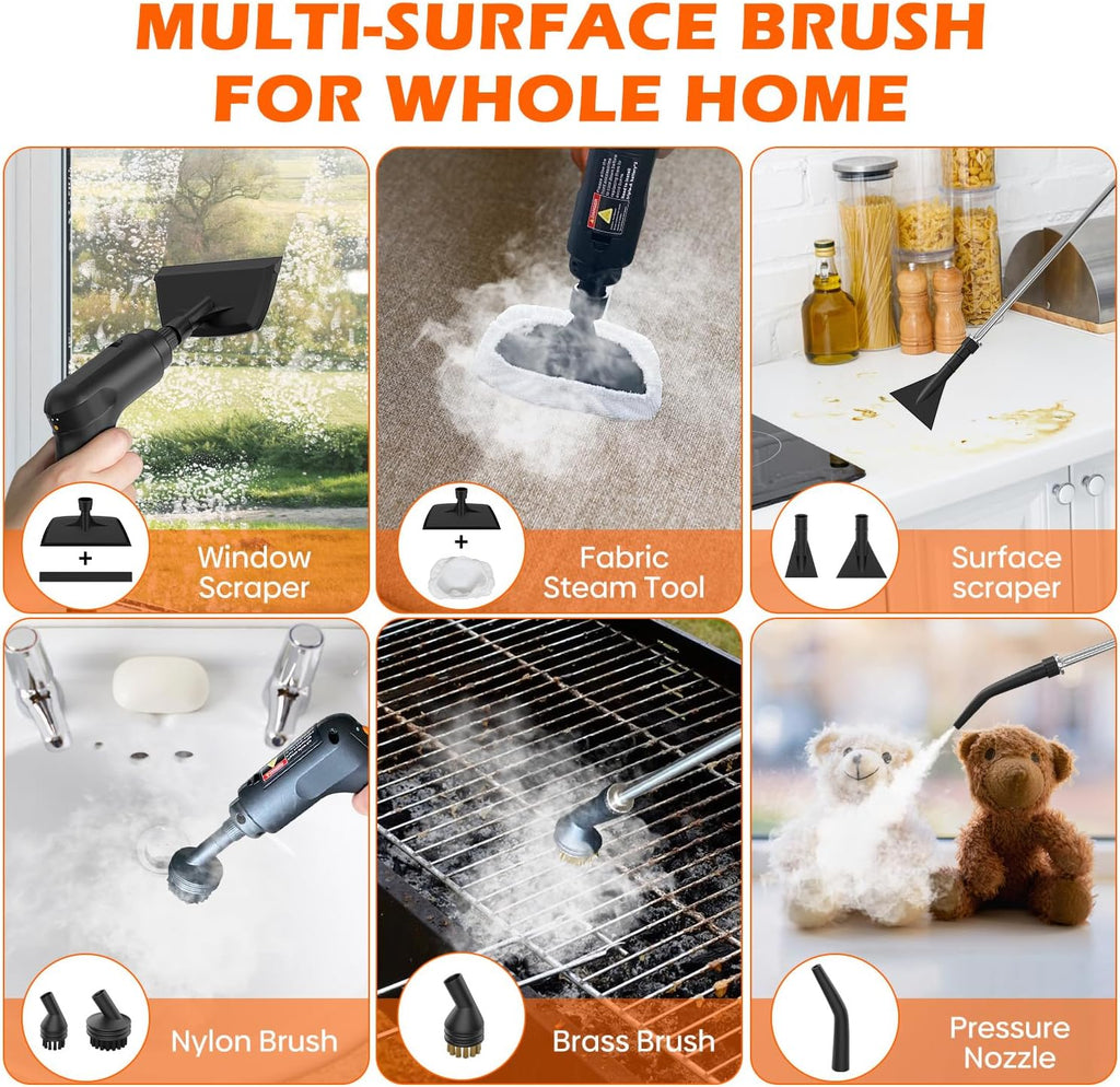 Skiennix Steam Cleaner - Portable Handheld Steamer with 15s Heat-Up, Large Tank & 16 Accessories for Home & Car Cleaning