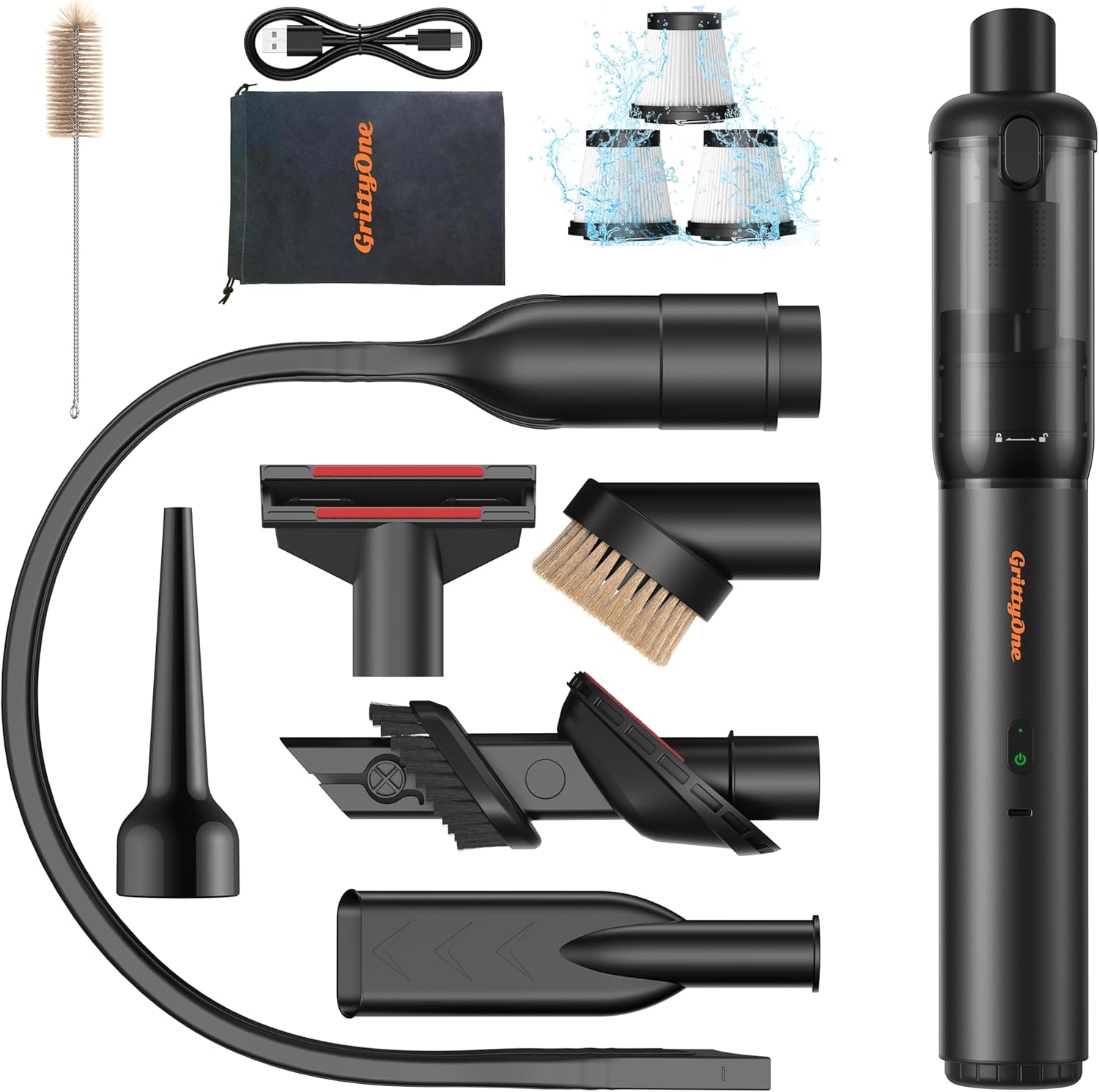 Skiennix Portable Cordless Car Vacuum - 25,000Pa Suction Power | 70-Minute Battery Life, HEPA Filters, Versatile Tools, Black