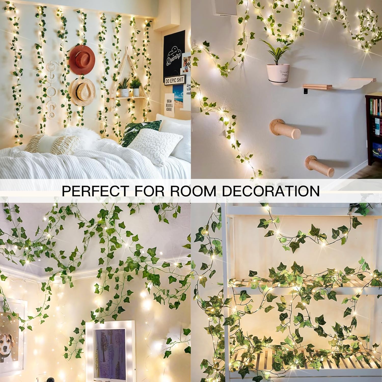 Suddus Ivy String Lights - 33ft 100 LED Fairy Lights with Remote for Bedroom, Garden & Party Decor | Warm White
