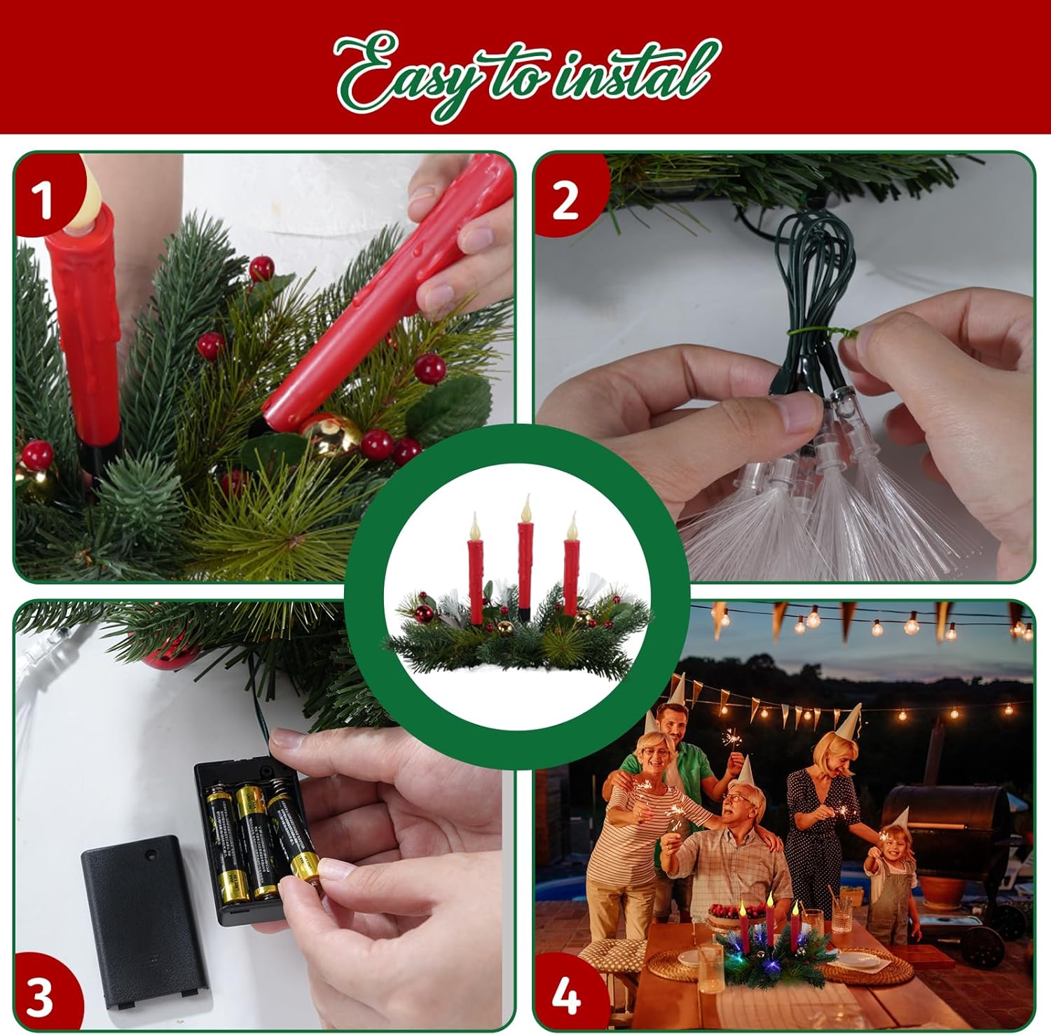 Aokudoni Christmas Table Centerpieces - Artificial Pine Branches, Berries & Candles for Indoor Decor