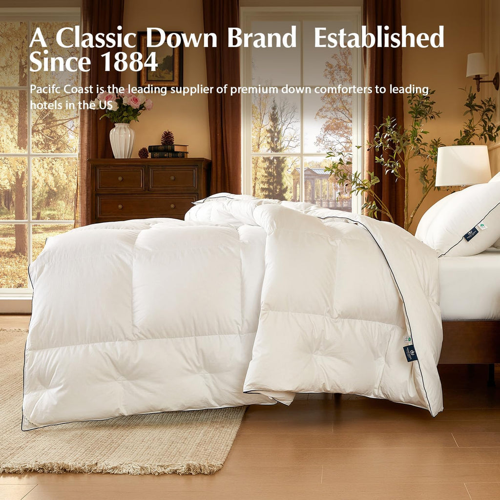 Pacific Coast Goose Down Comforter - Extra Fluffy White Duvet Insert | Queen Size, Soft & Breathable All-Season Luxury Bedding (90"x90")
