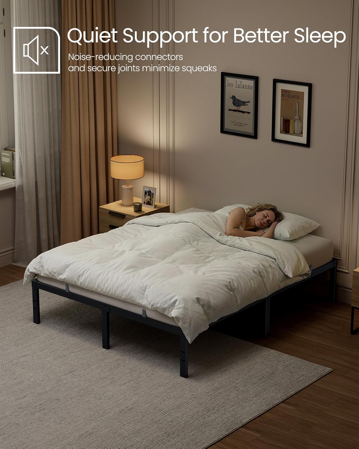 VASAGLE Full Metal Bed Frame - 14-Inch Tall, Heavy-Duty Design with Under-Bed Storage | No Box Spring Needed, Matte Black