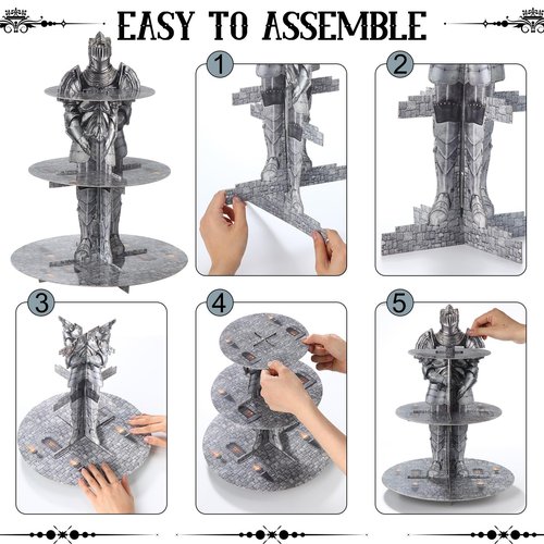 Honeydak 3 Tier Medieval Castle Cupcake Stand Decorations Medieval Knight Theme Cupcake Holder DecorationsCastle Dessert Tower for Kids Dragon Theme Party Birthday Supplies