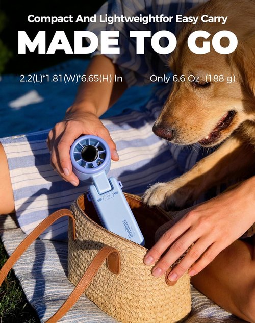 Diveblues Portable Handheld Turbo Fan - 5-Speed Wind | Battery Operated, 12-Hour Runtime, 3-in-1 Cooling Solution for Travel & Outdoor Use