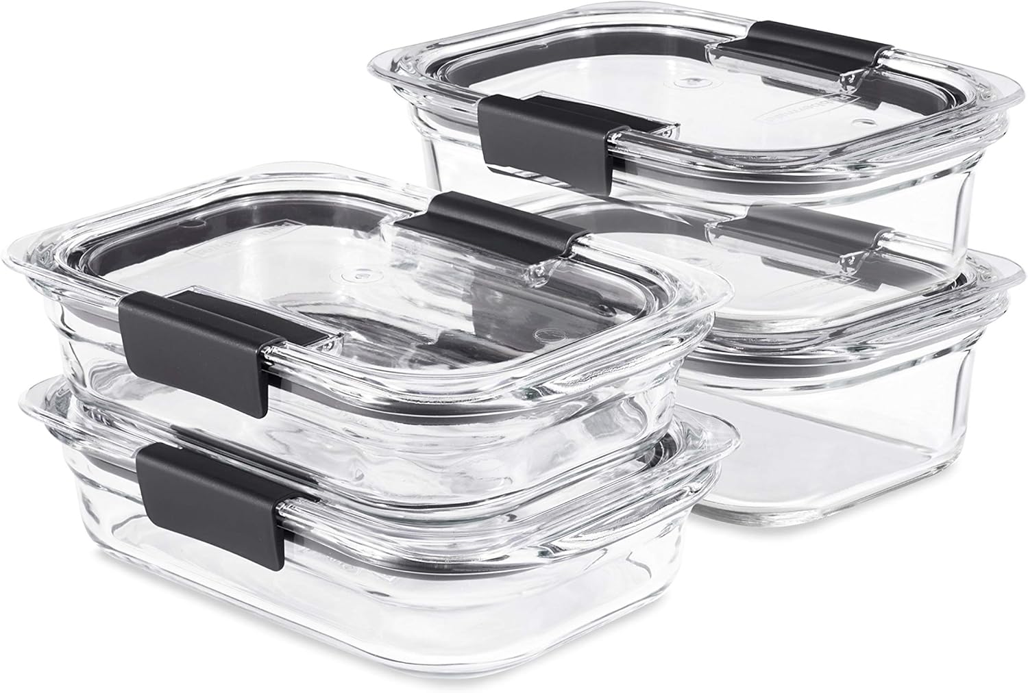 Rubbermaid Brilliance Glass Food Storage Containers - 8-Piece Set, BPA-Free, Leak-Proof, Clear/Grey