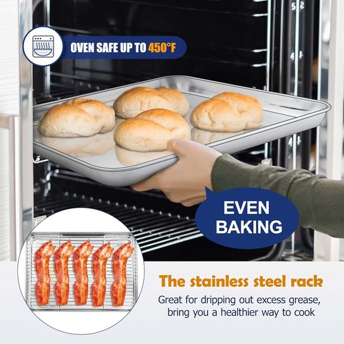 Joyfair Stainless Steel Baking Sheet Pan Set - 16 Inch Tray with Cooling Rack | Rust-Free & Dishwasher Safe