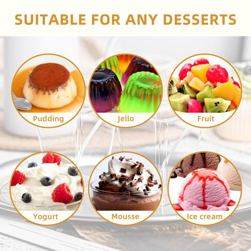 Pryntono 60 Pack 5 oz Plastic Dessert Cups with Lids and Spoons, Clear Mini Dessert Shooter Cups for Pudding, Fruit and Ice Cream