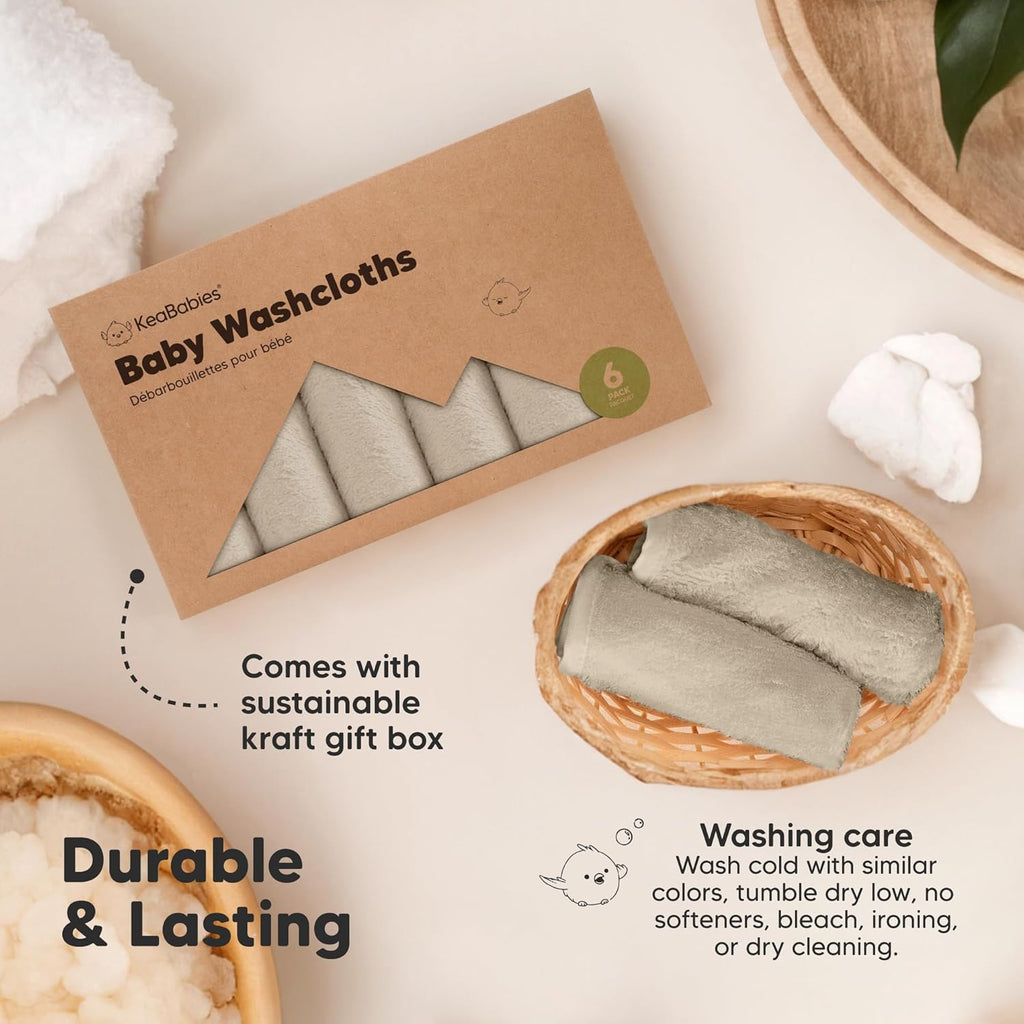 Skiennix 6-Pack Baby Washcloths - Soft, Absorbent Bamboo Towels for Newborns & Kids | 10x10 Earth Brown
