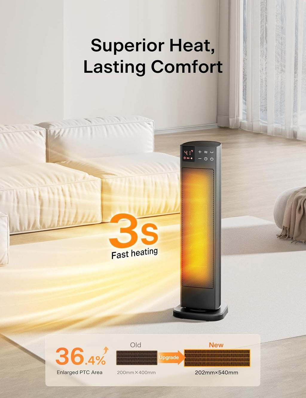 Pelonis Oscillating Ceramic Tower Heater - Programmable Thermostat, Remote Control & Safety Features | 23 Inches, 1500W