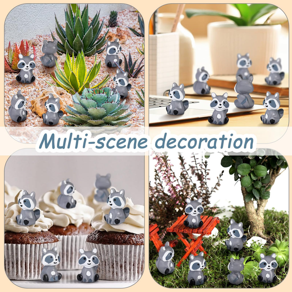 Seenelling 50 Pcs Mini Raccoon Figurine Bulk Resin Miniature Tiny Animals Figures Small Little Cute Raccoon Home Decor for Cabin Lodge Rustic Cake Toppers Desktop Home Decor(Sit)