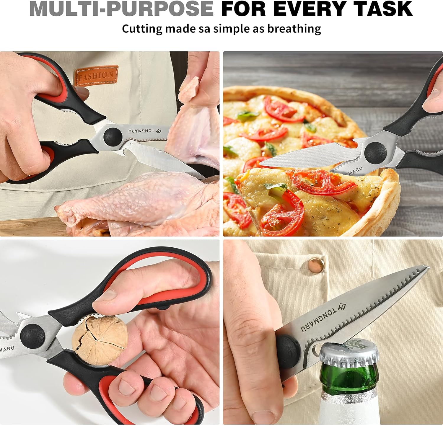Skiennix Heavy Duty Kitchen Shears - All-Purpose Scissors with Serrated Blades & Nutcracker Function | Dishwasher Safe