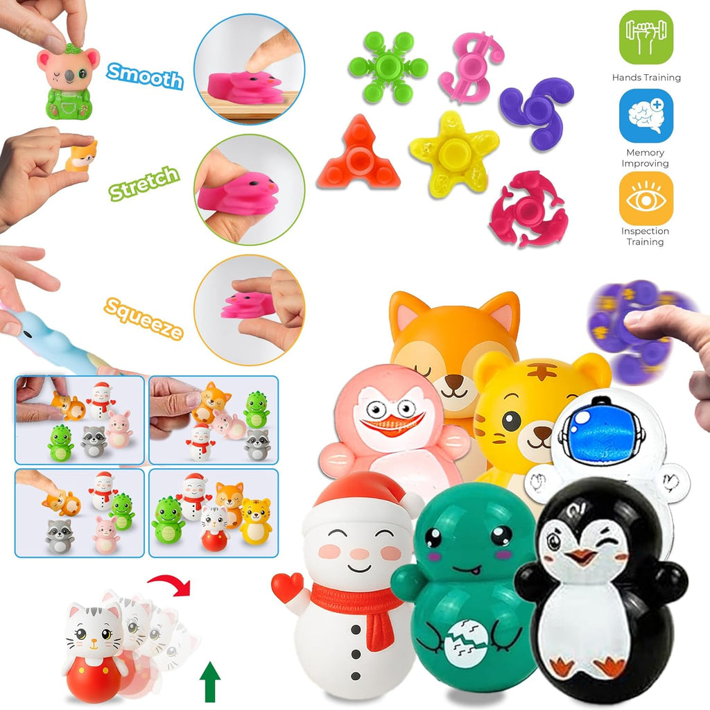 Skiennix 125 Pcs Fidget Toys Pack - Sensory Pop Toys & Stickers for Kids & Adults | Perfect for Party Favors & Goodie Bags