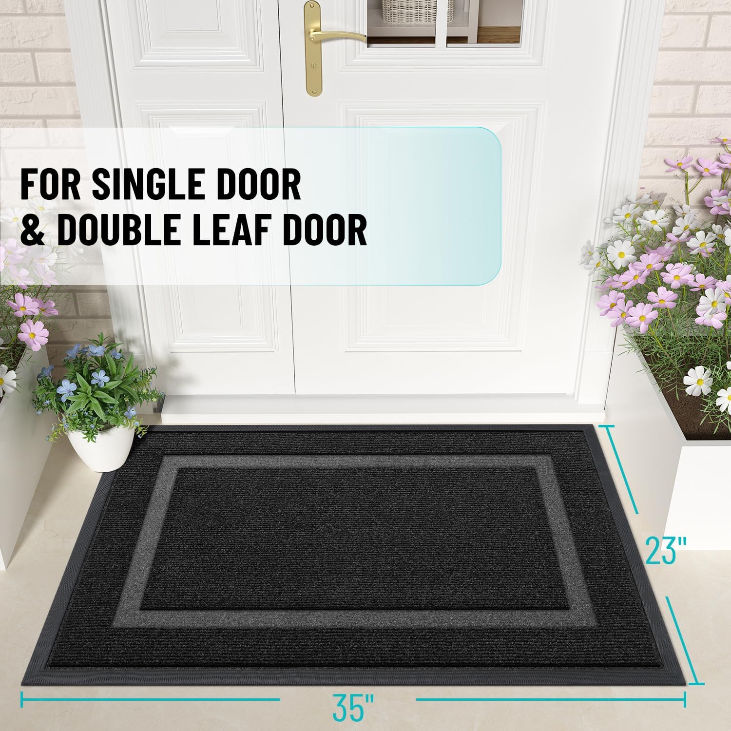 OLANLY Waterproof Front Door Mat - All-Season Indoor/Outdoor Doormat, Sturdy Rubber, Easy Clean, 35x23, Black
