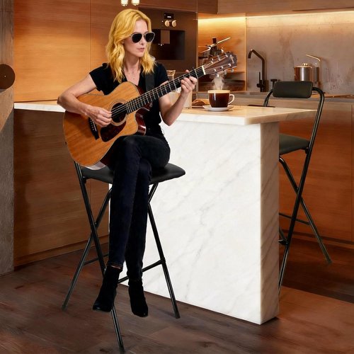 FATOLRD Folding Bar Stool with Back, 1 pcs Tall Foldable Stool Chair Portable Collapsible Stool for Adult Counter Height Seat Leather Padded Kitchen Shop Comfortable Sturdy