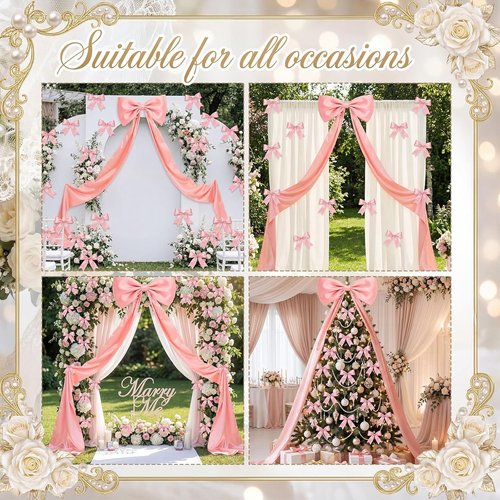 Crowye 13 Pcs Large Pink Bow Decor Set - Giant 71x20 Satin Ribbon Bow & 12 Small 6" Bows for Parties