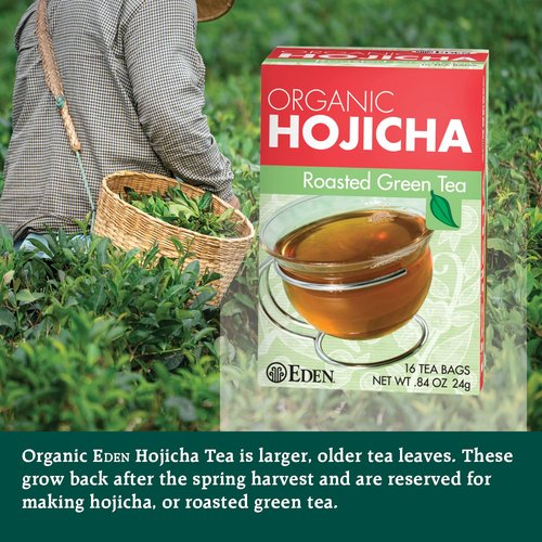 Eden Hojicha Organic Roasted Green Tea, Low Caffeine, Japanese, 16 Unbleached Manila Tea Bags per Box (3-Pack)