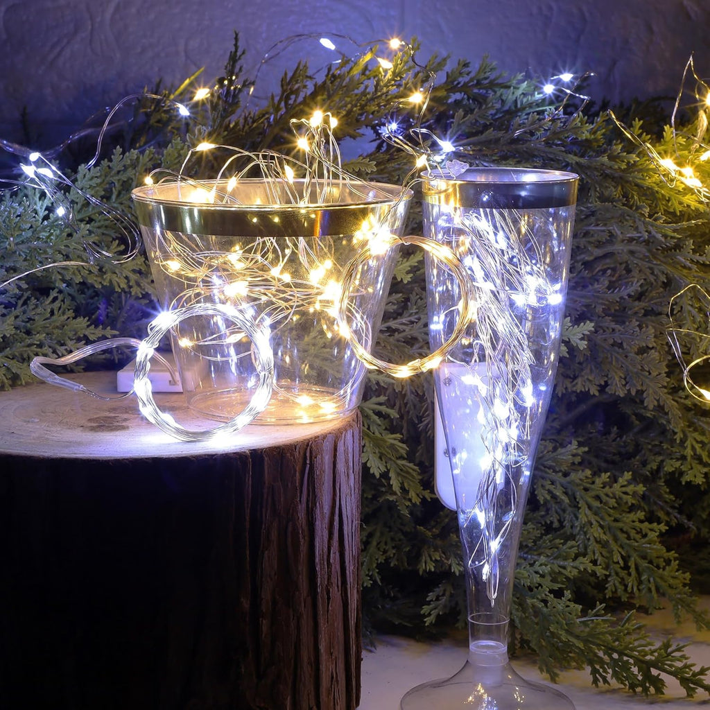 WATERGLIDE 12 Pack Fairy Lights - Battery Operated 20 LED Mini String Lights | Waterproof Silver Wire for Wedding & Party Decor