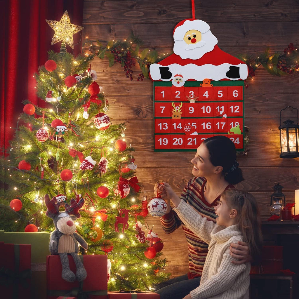 TOY Life Christmas Advent Calendar - 2025 Countdown with 24 Pockets & Felt Santa Decoration