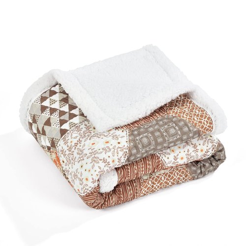 Lush Decor Briley Reversible Throw-Colorful Hexagon Patchwork Pattern Blanket, Tangerine-60 x 50"