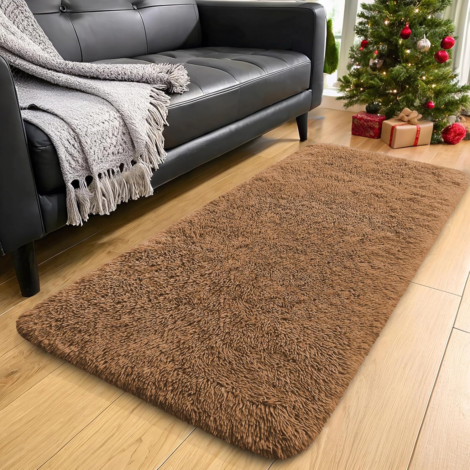 OLANLY 2x8 Machine Washable Runner Rug - Soft Fluffy Shaggy Design for Bedroom & Hallway | Khaki Color
