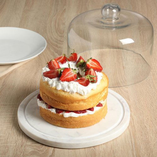 Gibson Elite Ridgehaven 11" Marble Cake Stand, Serving Platter, Charcuterie Board, and Center Piece Home Décor With Glass Lid - Fits 9" Cake