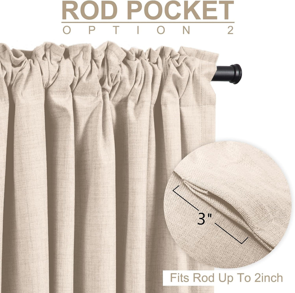 Skiennix 100% Blackout Linen Curtains - Thermal Insulated Drapes for Bedroom | 50" W x 72" L, Beach Sand - 2 Panels Set