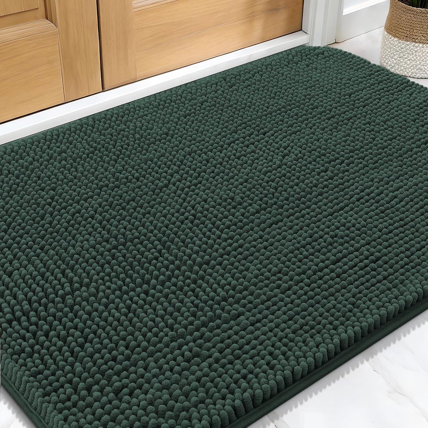 OLANLY Dog Door Mat - Absorbent Non-Slip Washable Doormat for Muddy Paws | 32x20 Blackish Green