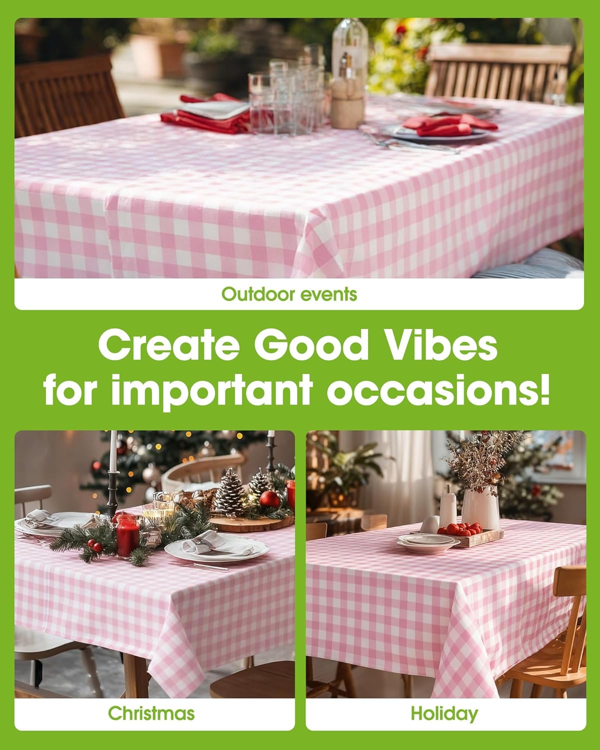 Pureegg Disposable Table Cloths - 10 Pack Gingham Design | 54 x 108 Inch Pink & White Checkered, Leakproof & Sturdy