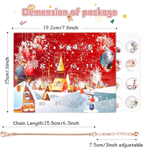 Advent Calendar 2025 | Girls' DIY Charm Bracelet - 24-Day Christmas Countdown Gift in Red