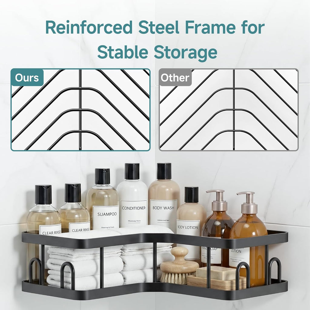 Veken Corner Shower Caddy 3-Pack - Adhesive, Rustproof & Waterproof Bathroom Organizers | Black