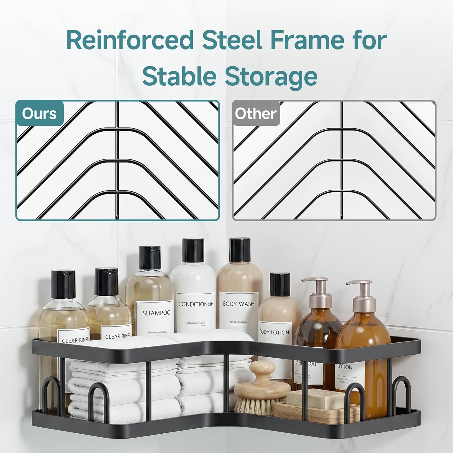 Veken Corner Shower Caddy 3-Pack - Adhesive, Rustproof & Waterproof Bathroom Organizers | Black