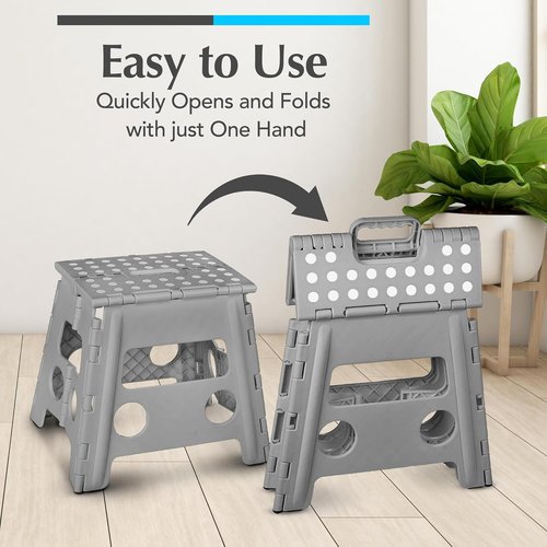 Handy Laundry Folding Step Stool - Lightweight & Sturdy for Adults and Kids - Easy One Flip Open - Grey, 13 Inch