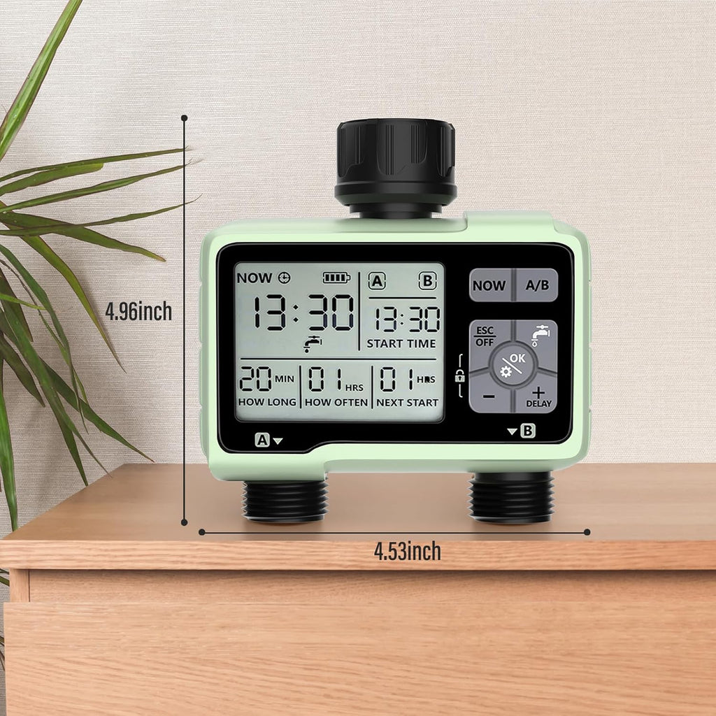 SOYUS Programmable Outdoor Garden Hose Timer - Waterproof Digital Irrigation System with 2 Outlets