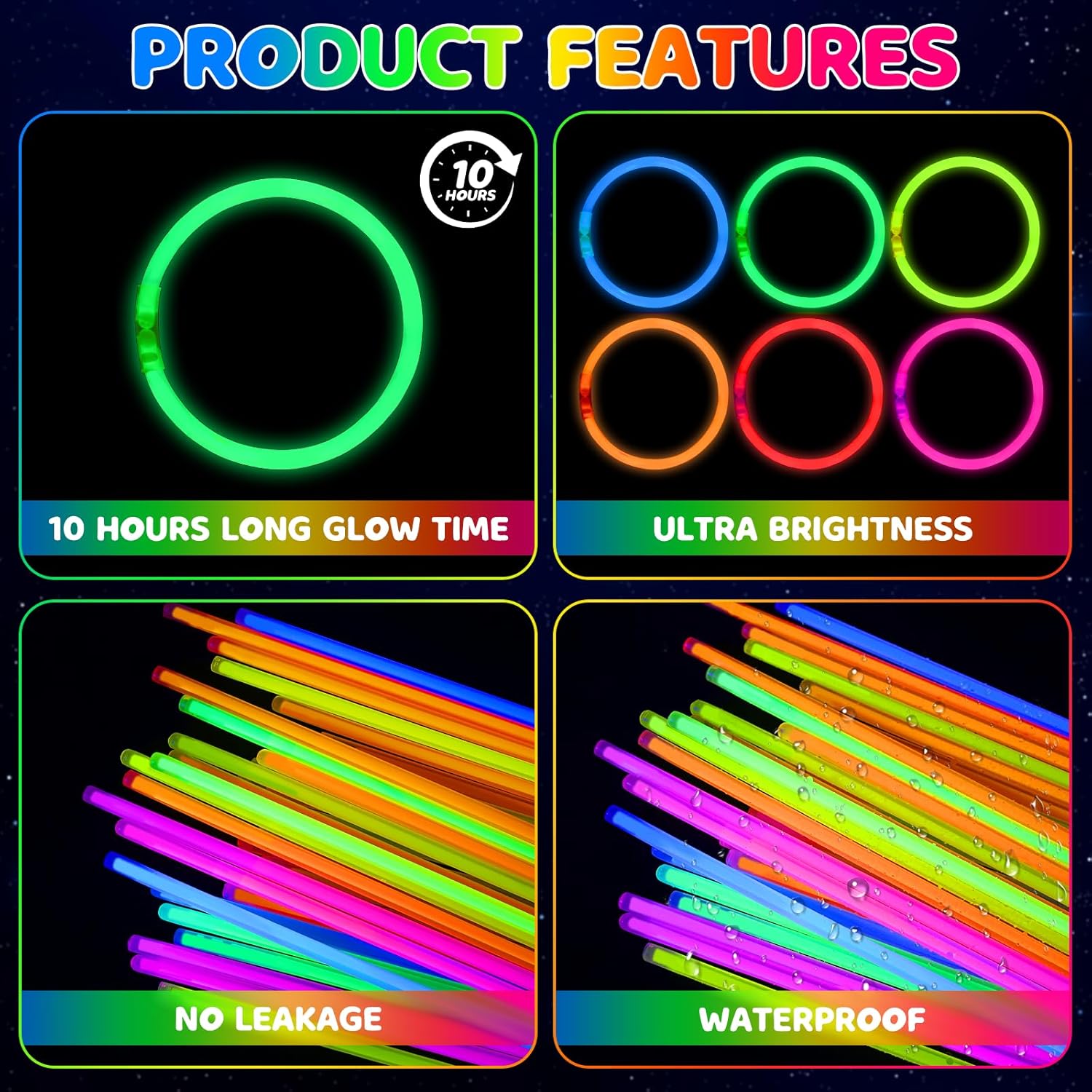 Mega-L Glow Sticks - 1000 Pcs Ultra Bright Glow Necklaces & Bracelets for Neon Parties | Bulk Party Supplies