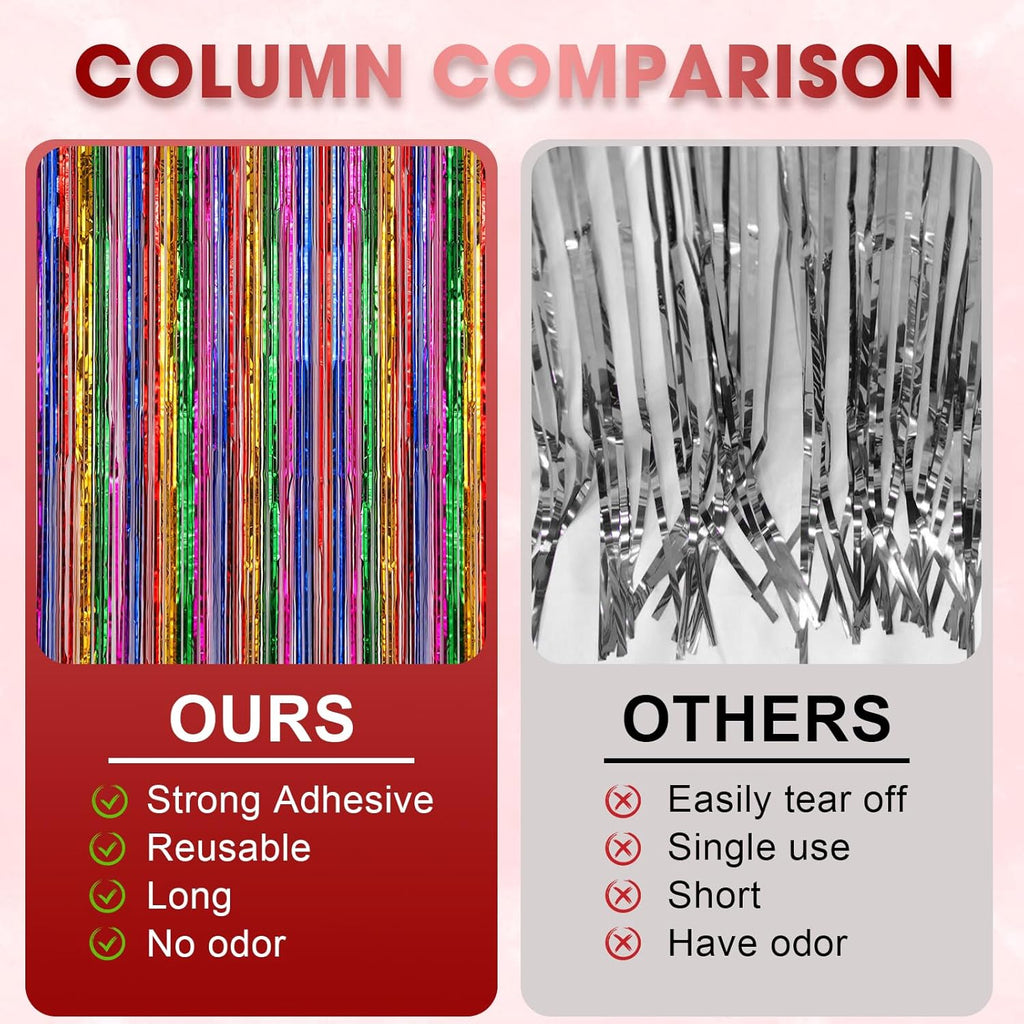 Voircoloria Rainbow Foil Fringe Backdrop Curtains - 3 Pack Tinsel Streamers for Parties & Events | 3.3x8.2 Feet