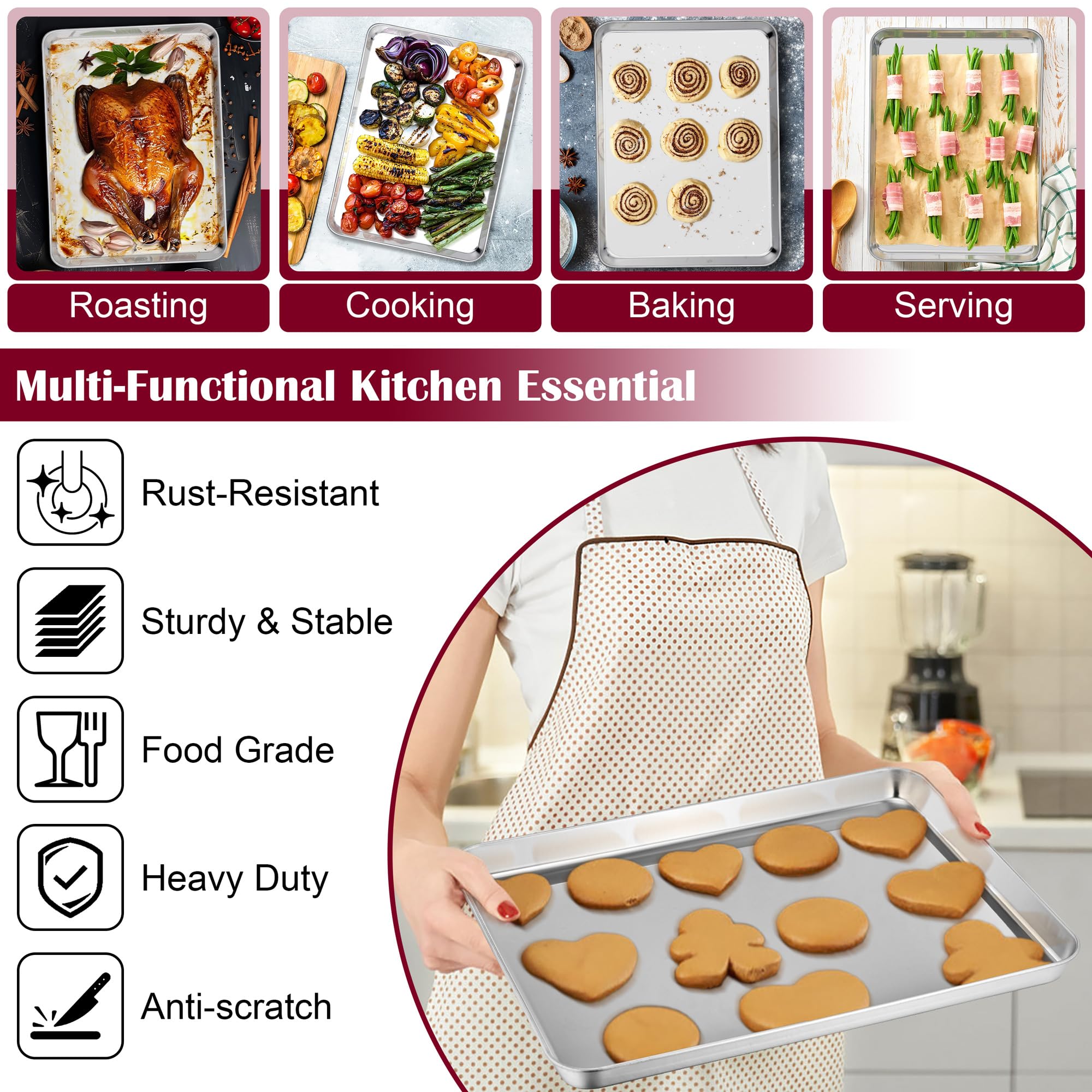 E-far Baking Sheet with Wire Rack (2 Pans + 2 Racks), Stainless Steel Cookie Sheets Pan & Cooling Rack for Baking Cookies/Jelly Rolls, Non Toxic & Heavy Duty, Oven & Dishwasher Safe, 16 x 12 x 1 Inch