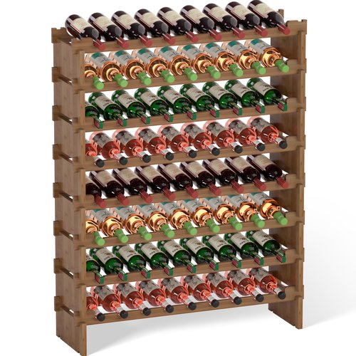 Domax Wine Rack Freestanding Floor - 72 Wine Bottle Holder 8 Tier Stackable Bamboo Wooden Storage Racks for Kitchen, Bar, Pantry and Cellar (Walnut)