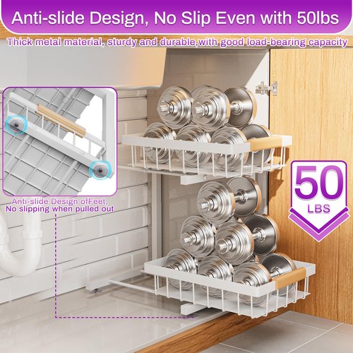 ADBIU Under Sink Organizer, 2 Pack 2 Tier Expandable Height