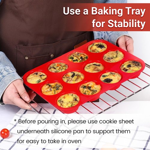 CAKETIME Silicone Muffin Pan - 12-Cup Nonstick Baking Tray Set | Food-Grade Silicone, 3 Pack